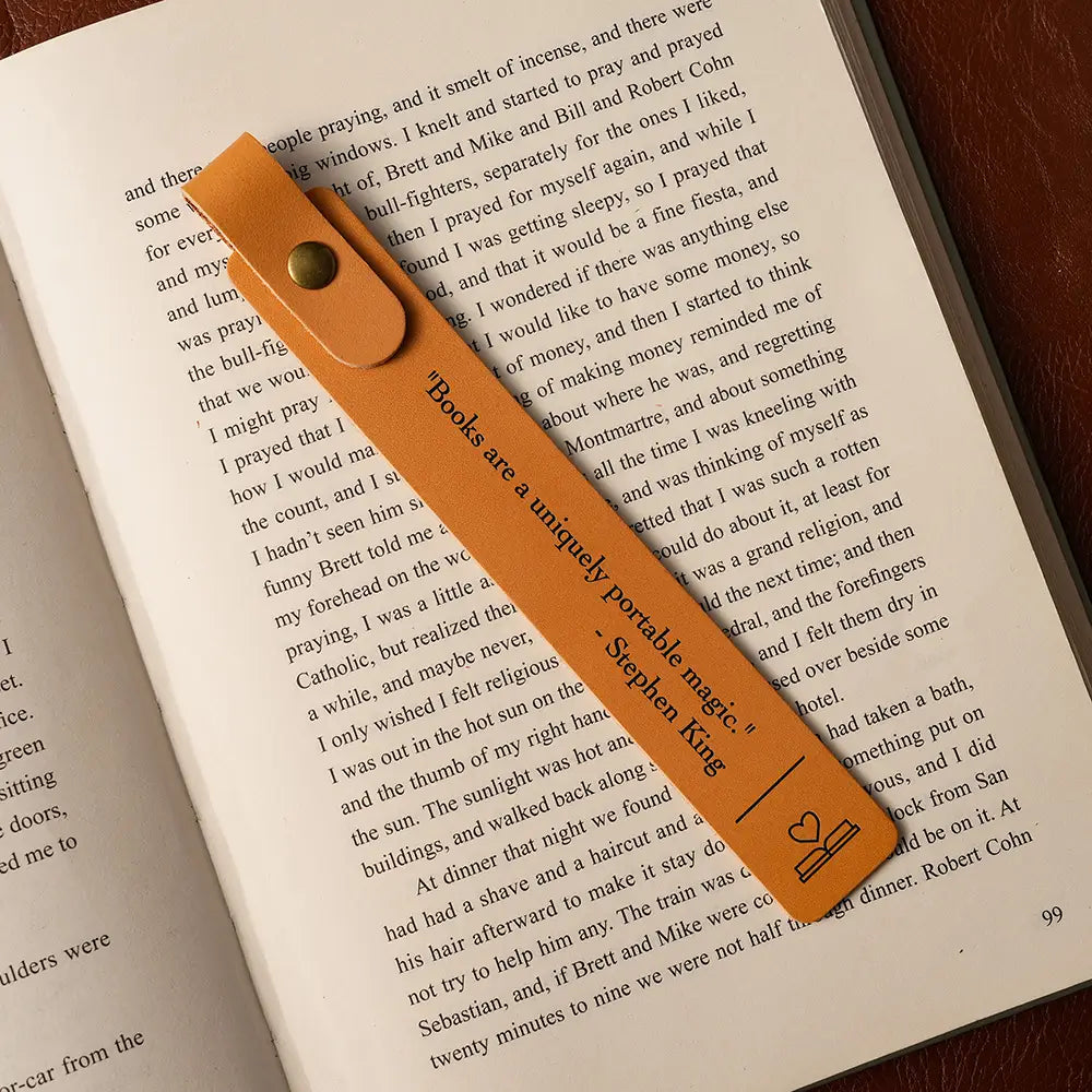 Brown engraved leather bookmark gift for readers