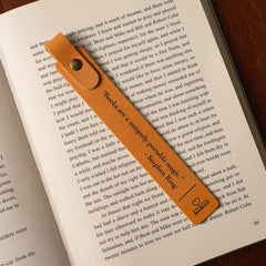 Brown engraved leather bookmark gift for readers