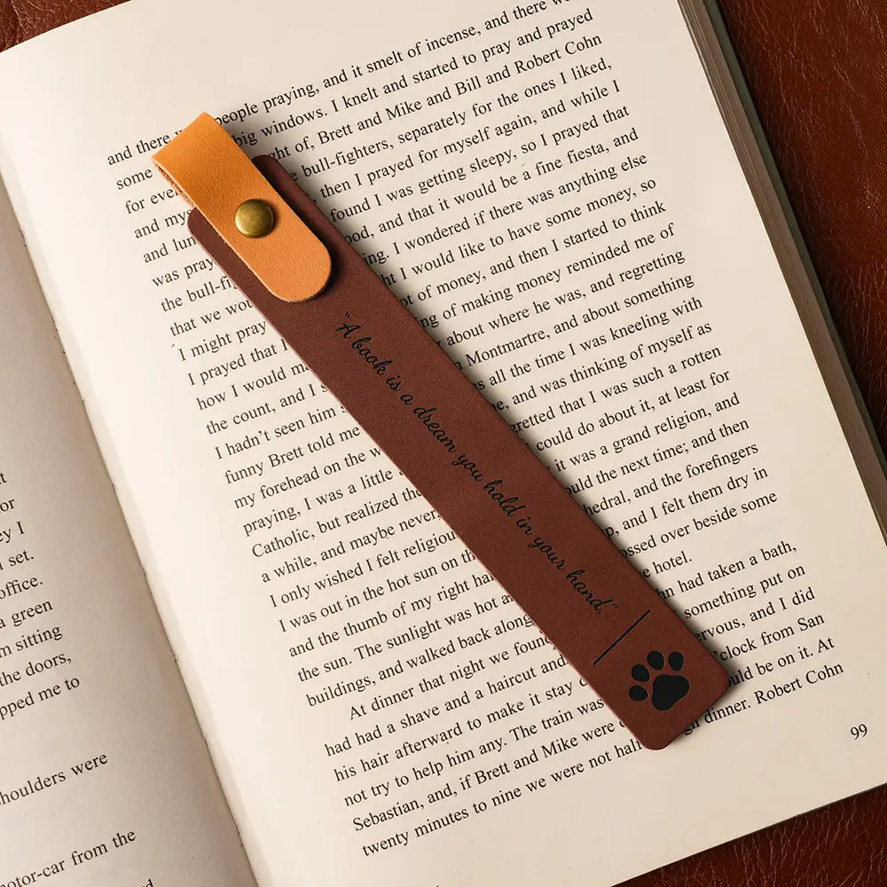Dark brown personalized leather bookmark