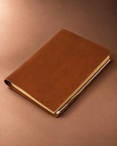 Cognac Legacy Binder A4 leather journal with a plain cover