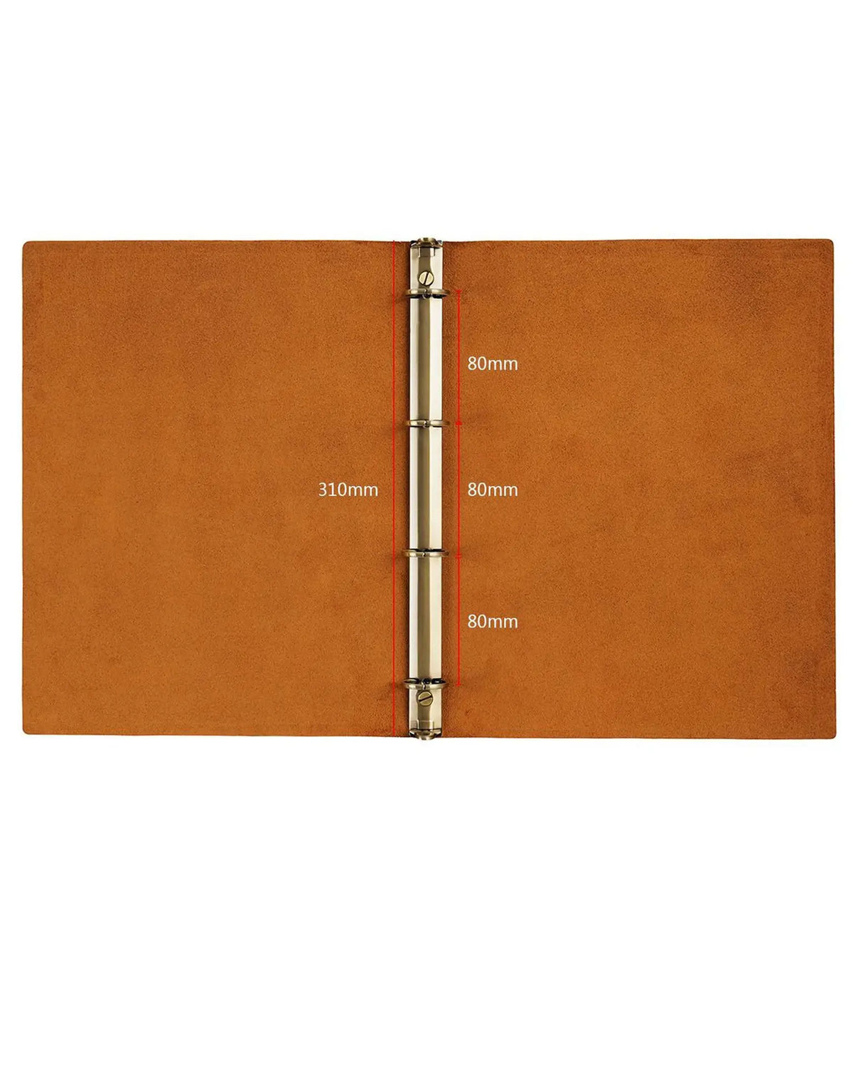 Open Legacy Binder A4 cover showing four metal rings and dimension labels