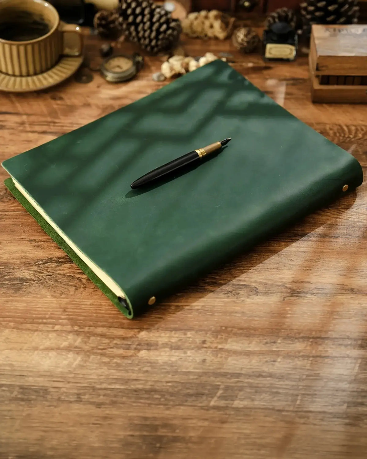 Forest Green Legacy Binder A4 journal with a pen; pen not included