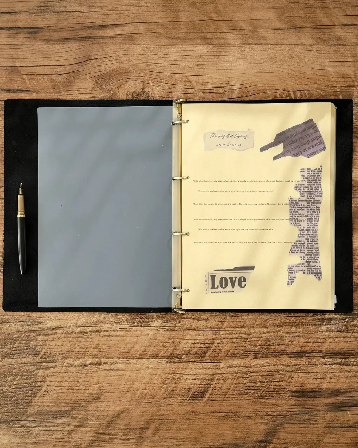 Open Black Legacy Binder A4 journal with removable pages and a divider