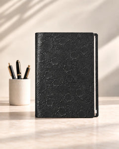 Black Legacy Floral A4 leather ring-binder journal with embossed floral cover