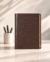Espresso Legacy Floral A4 leather ring-binder journal with embossed floral cover