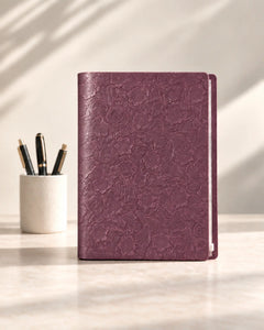 Purple Legacy Floral A4 leather ring-binder journal with embossed floral cover
