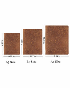 Size comparison of Legacy Floral A5, B5 and A4 leather journals