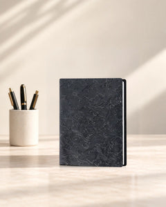 Black Legacy Floral A5 leather ring-binder journal with embossed floral cover