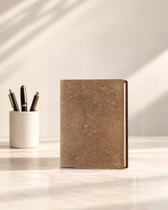Cognac Legacy Floral A5 leather ring-binder journal with embossed floral cover