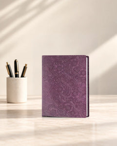 Purple Legacy Floral A5 leather ring-binder journal with embossed floral cover