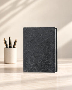 Black Legacy Floral B5 leather ring-binder journal with embossed floral cover