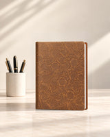 Cognac Legacy Floral B5 leather ring-binder journal with embossed floral cover