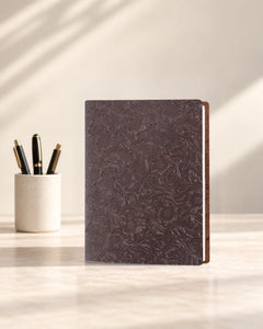 Espresso Legacy Floral B5 leather ring-binder journal with embossed floral cover