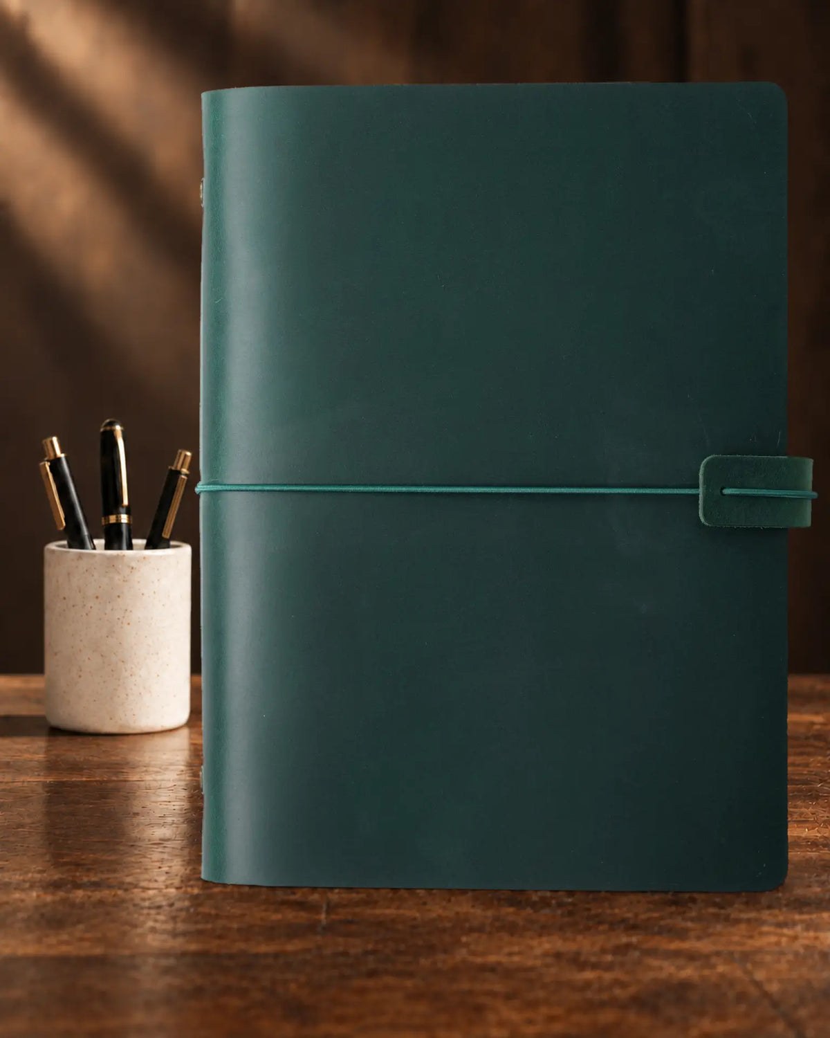 Forest Green Legacy Loop A5 leather ring-binder journal with plain cover and wrap closure