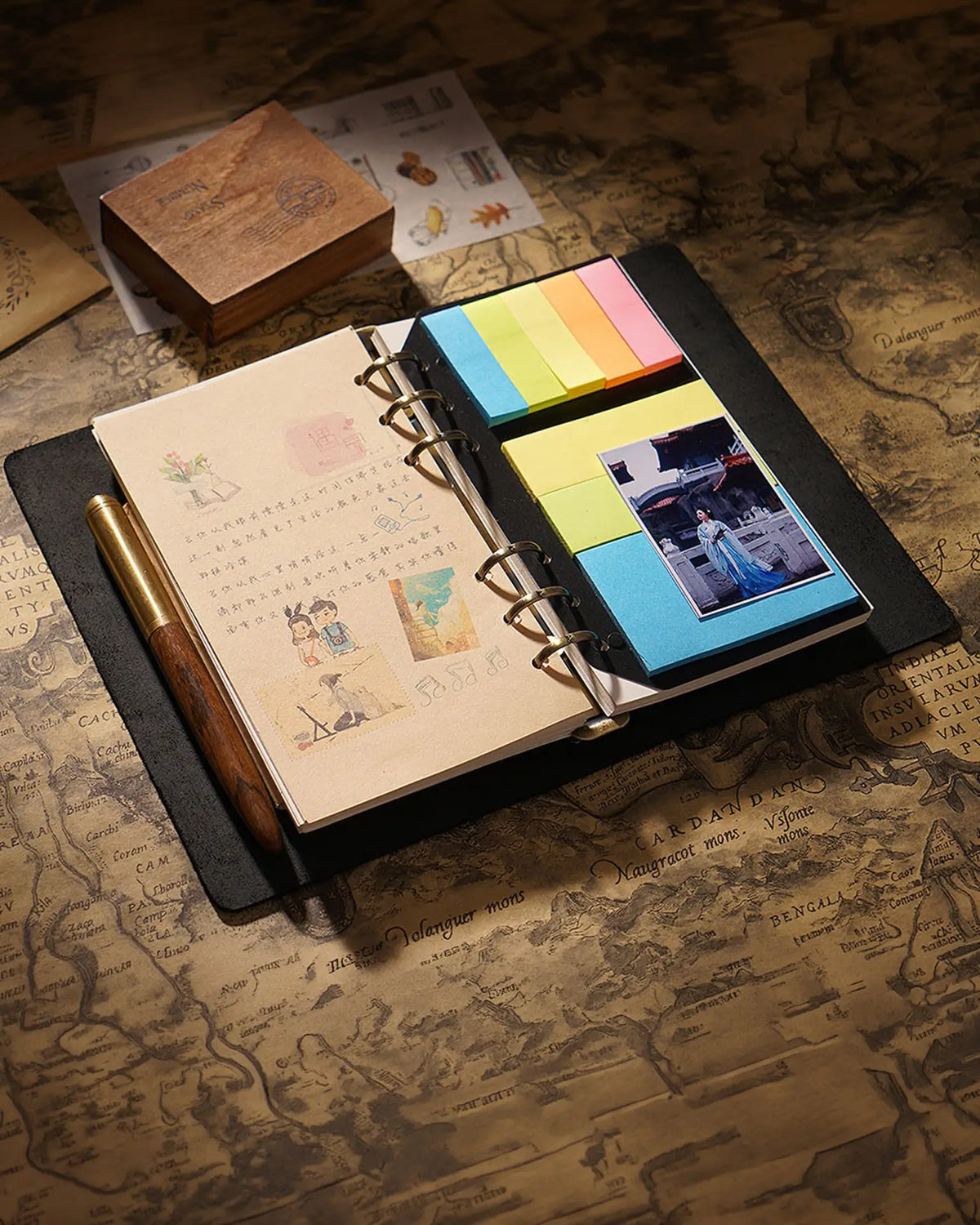Black Legacy Loop journal open with six-ring mechanism