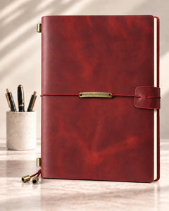 Legacy Plaque A5 leather traveler’s notebook in Crimson
