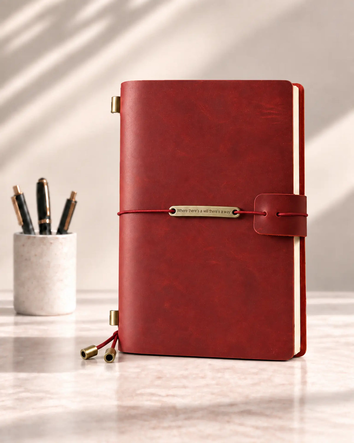 Crimson Legacy Plaque Personal-Size leather traveler’s notebook