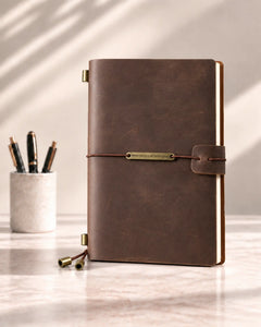 Espresso Legacy Plaque Personal-Size leather traveler’s notebook
