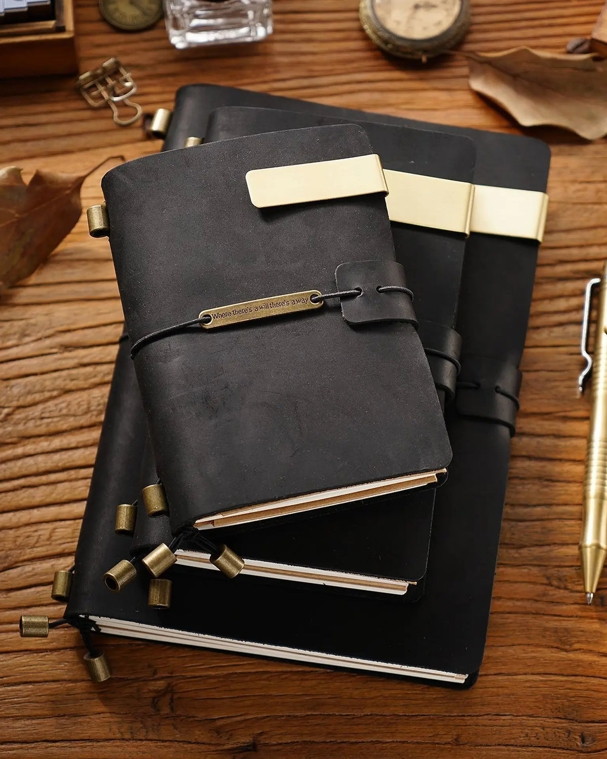 Hand-finished leather traveler’s notebook detail