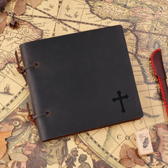 Square leather loose-leaf journal with strap closure - BygoneMark