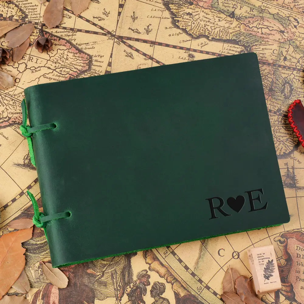 Custom engraved initials on leather loose-leaf journal
