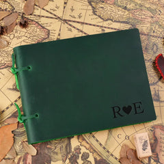 Custom engraved initials on leather loose-leaf journal
