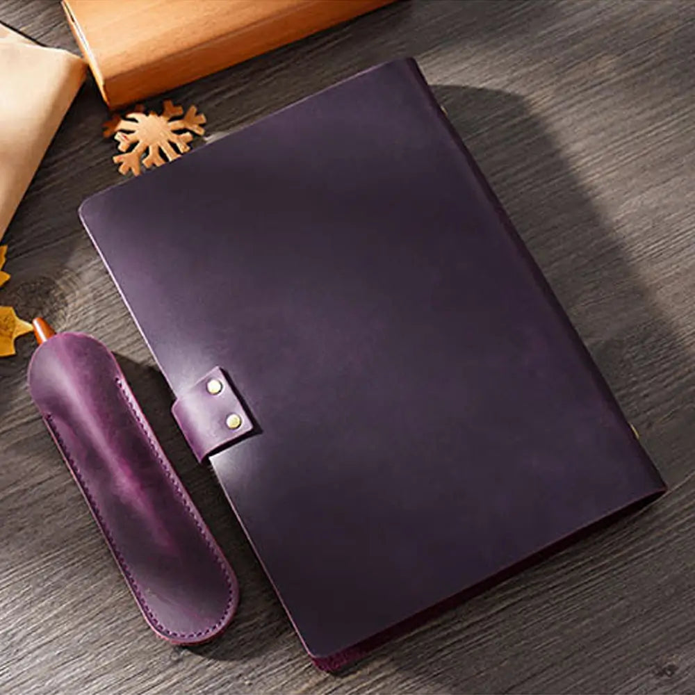 Purple leather Journal with pen holder