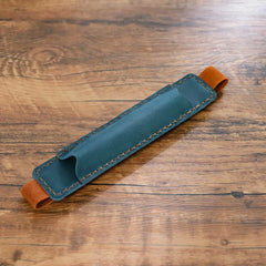 Blue leather pen holder elastic strap notebook