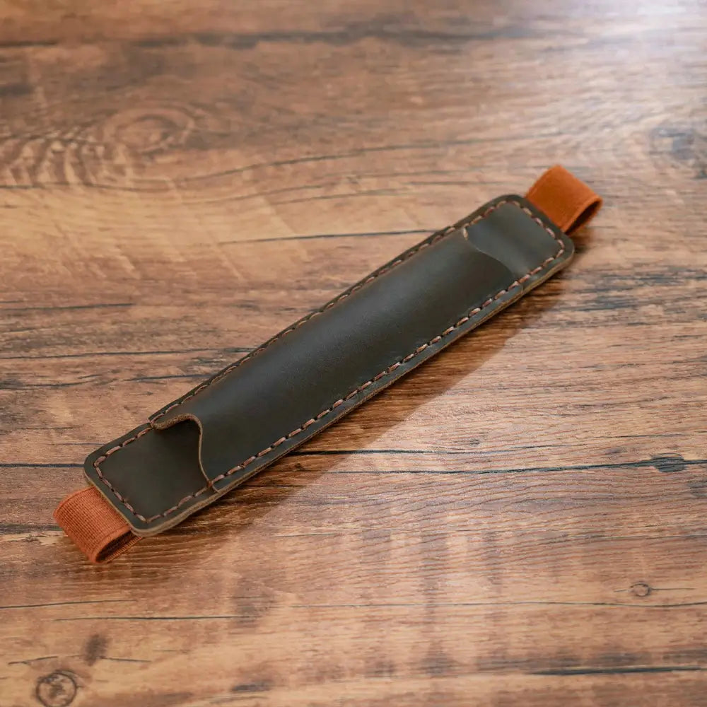 Dark brown leather journal pen holder
