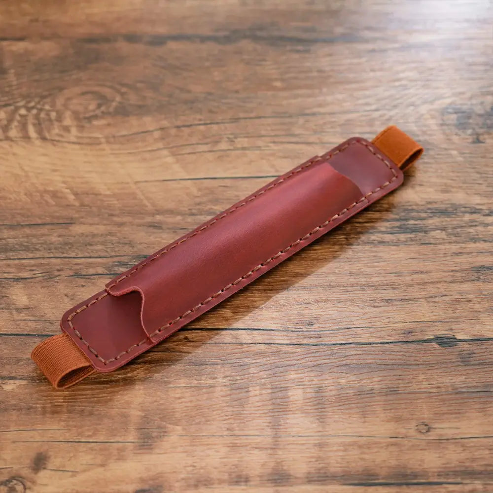 Red handmade leather pen loop for journal