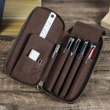 Vintage leather 4-pen case open showing pen slots