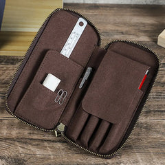 Leather pen case side view showing thickness