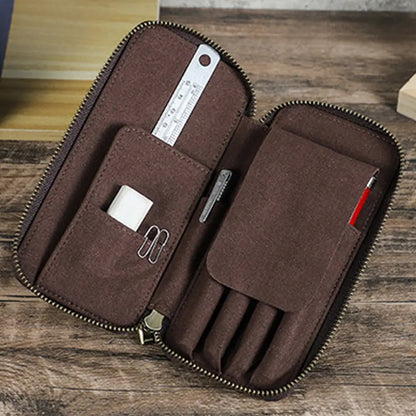 Vintage Crazy Horse Leather 4-Pen Case