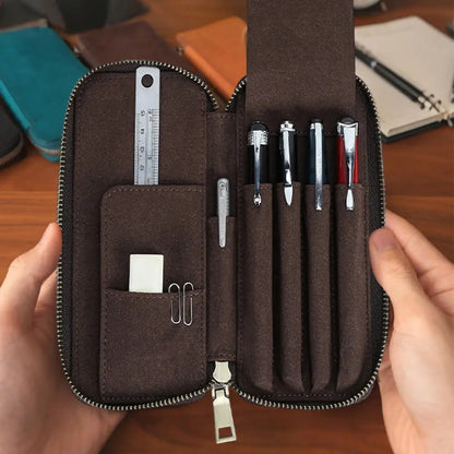 Vintage Crazy Horse Leather 4-Pen Case