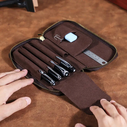 Vintage Crazy Horse Leather 4-Pen Case