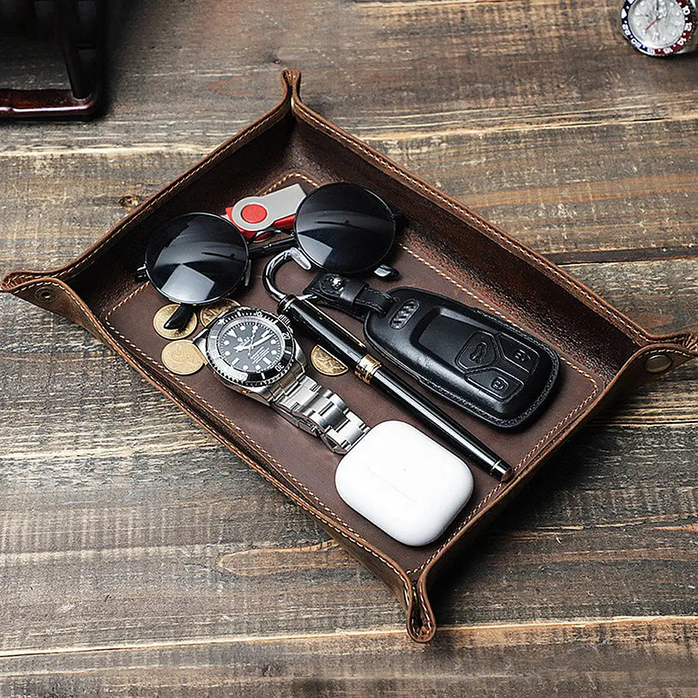 Crazy horse leather texture on valet tray