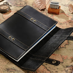 Leather strap closure detail on vintage journal