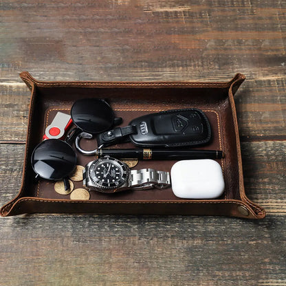 Leather tray organizing desk essentials