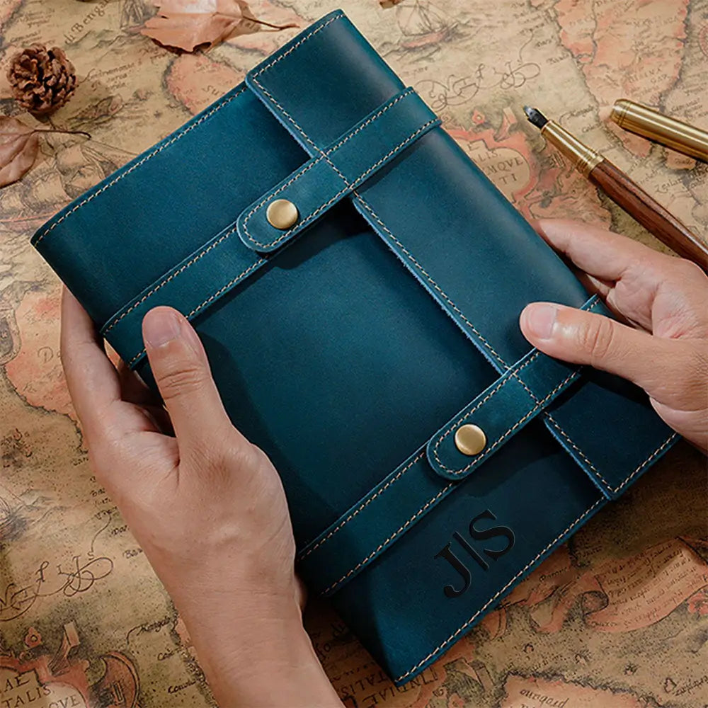 Blue vintage leather notebook handmade