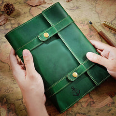 Green crazy horse leather journal with strap