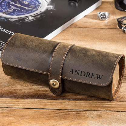 Personalized Leather Watch Roll – 3 Slot Watch Case