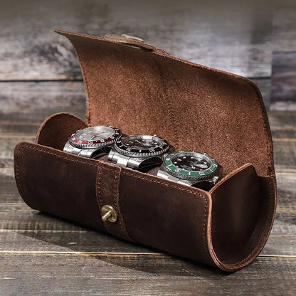 Personalized Leather Watch Roll – 3 Slot Watch Case