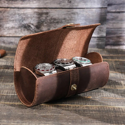 Personalized Leather Watch Roll – 3 Slot Watch Case