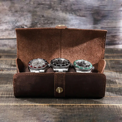Personalized Leather Watch Roll – 3 Slot Watch Case