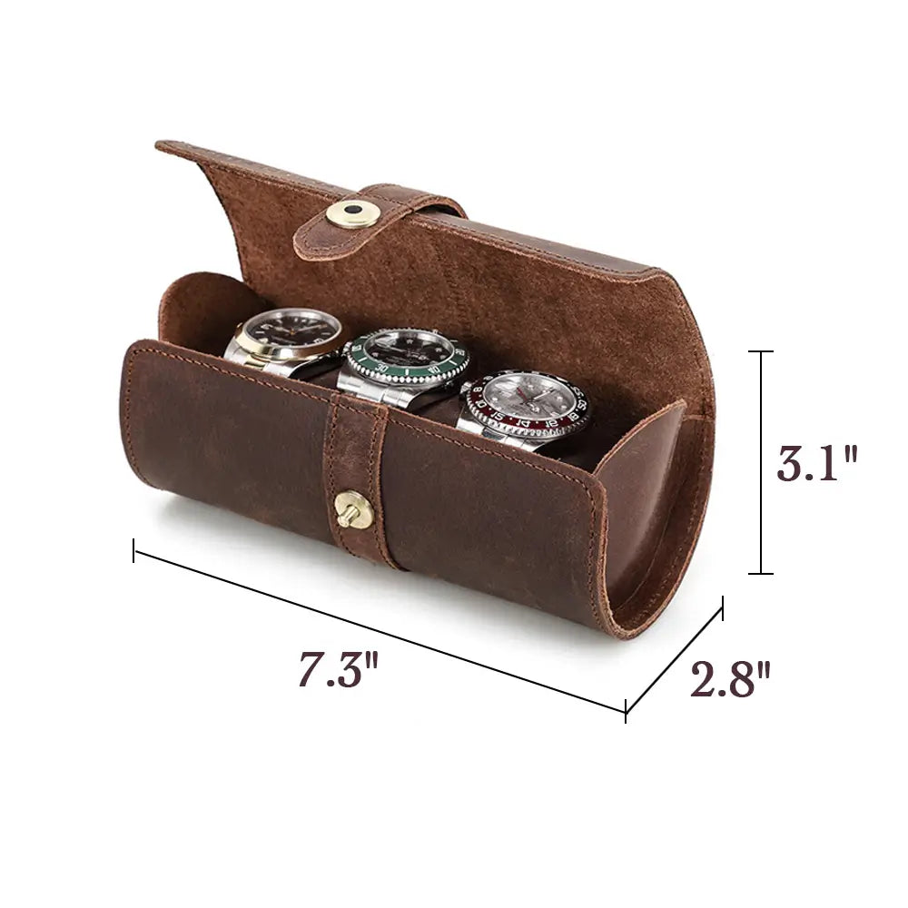 Personalized Leather Watch Roll – 3 Slot Watch Case