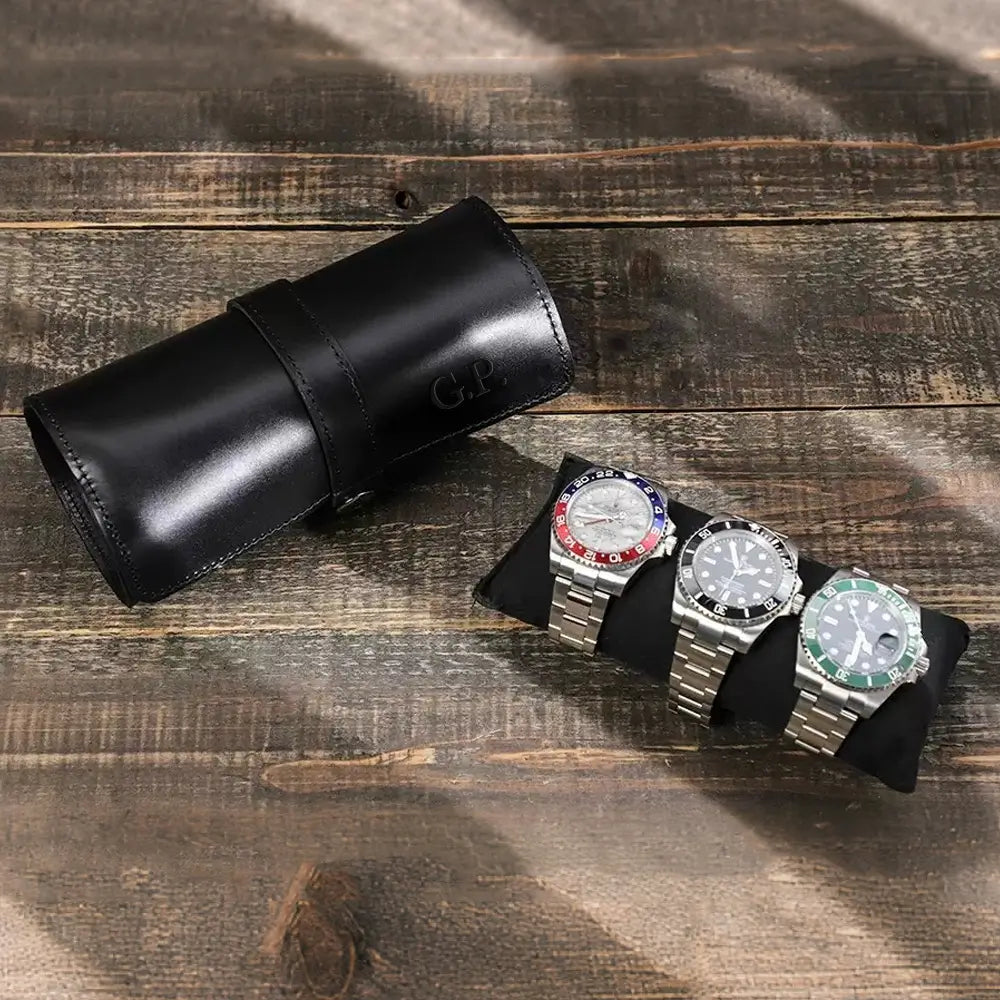 Personalized Leather Watch Roll – 3 Slot Watch Case