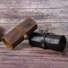 Dark brown and black leather watch case comparison