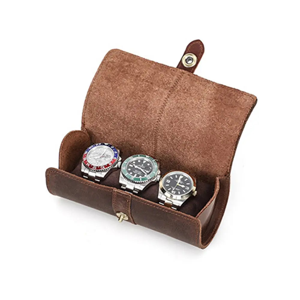 Personalized Leather Watch Roll – 3 Slot Watch Case
