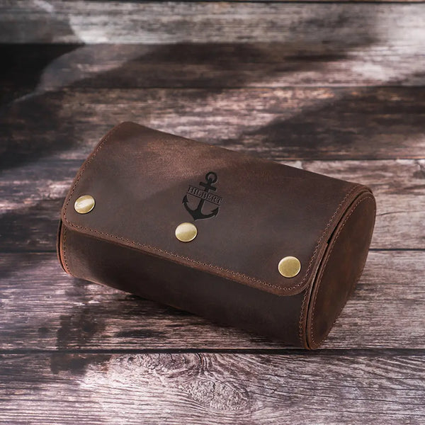 Personalized 2 Watch Roll Case | Leather Travel Watch Holder for Two